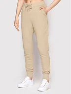 Spodnie sportowe damskie - Tommy Hilfiger Spodnie dresowe Graphic WW0WW33509 Beżowy Regular Fit - miniaturka - grafika 1