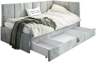 Łóżko młodzieżowe AURA 2 120x200 jasno szare z tapicerowanym panelem L i szufladą MKPOL - Łóżka dla dzieci i młodzieży - miniaturka - grafika 1