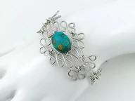 Bransoletki - Bransoletka posrebrzana, turkus rekonstruowany, znak Skorpiona, obwód 16 - 21 cm - miniaturka - grafika 1