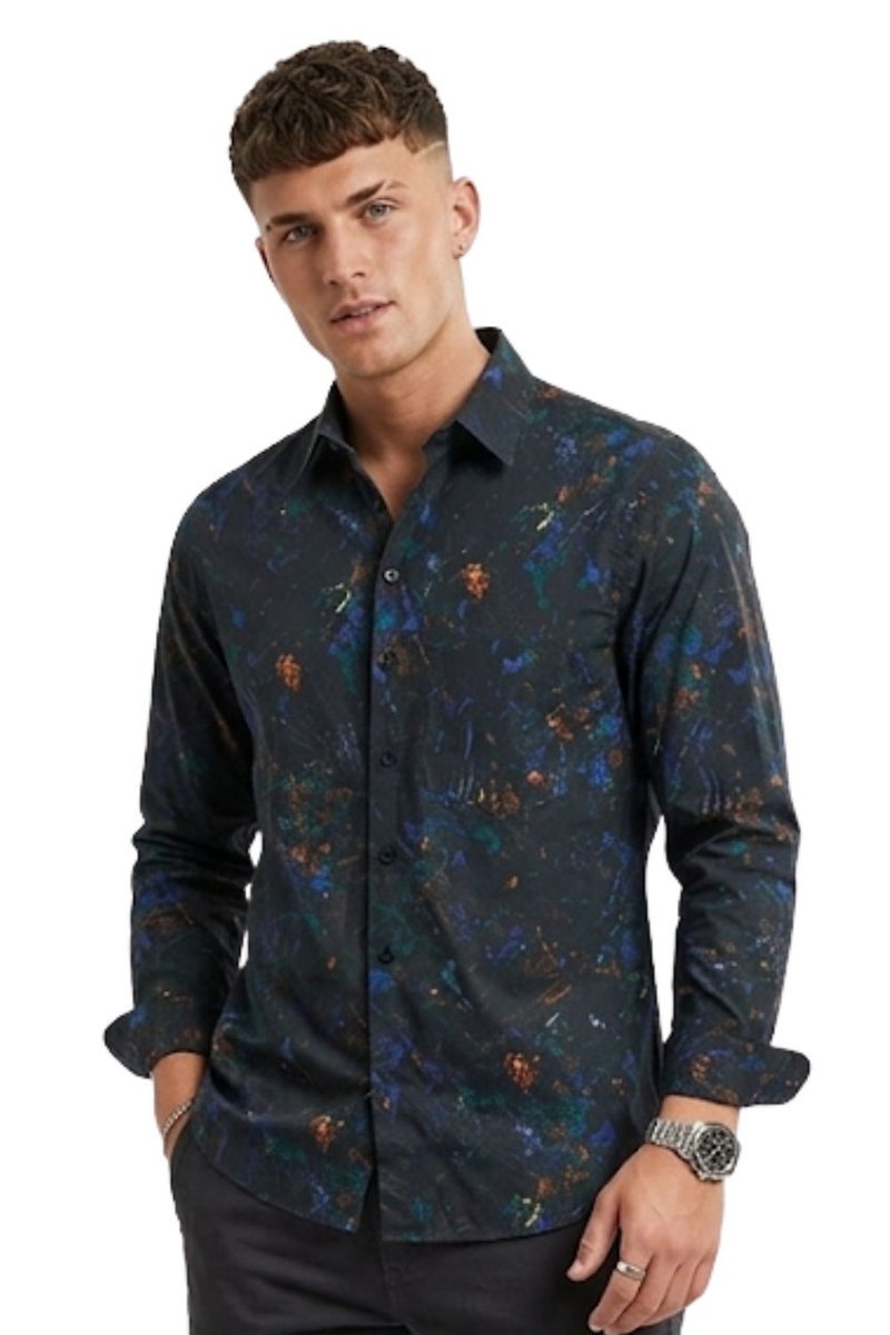 Koszula męska Desigual Assan czarna z nadrukiem -S