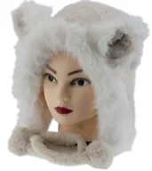 Czapki damskie - Ciepła Zimowa Czapka Kobieca Z Futerkiem Beż Kotki Kocie Uszka Pompony - miniaturka - grafika 1