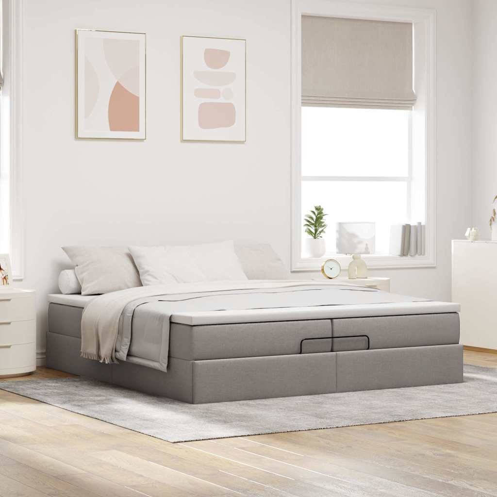 vidaXL Łóżko otomana z materacem Taupe 200x200 cm tkanina