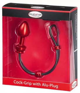 Pierścienie erekcyjne - Boss Of Toys MALESATION Cock-Grip with Alu-Plug medium, red 38-257820 - grafika 1