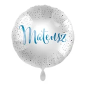 Balony i akcesoria - Balon imienny foliowy Mateusz okrągły pakowany 43 cm - miniaturka - grafika 1