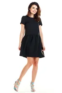 Sukienki - Czarna Letnia Sukienka z Marszczonym Dołem - miniaturka - grafika 1