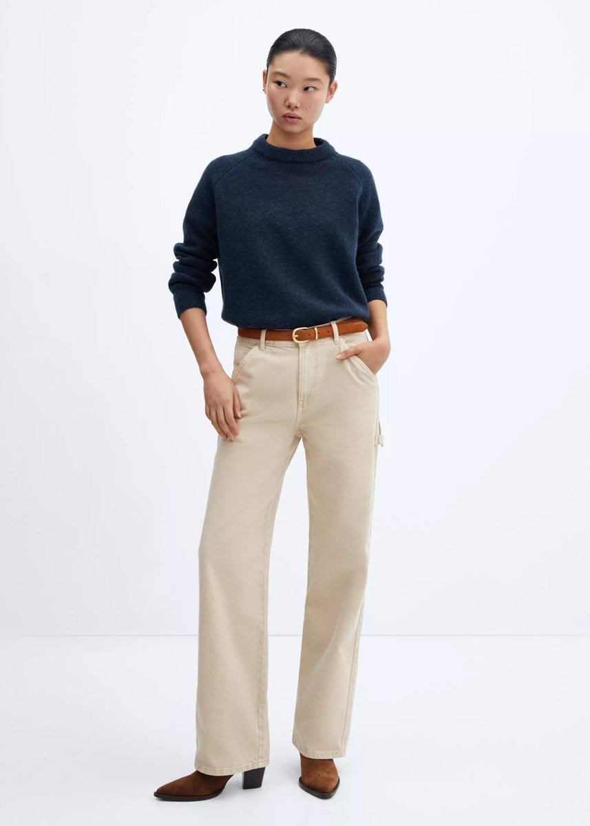 MANGO BEŻOWE JEANSY MOM JEANS Z PRZETARCIAMI 34 5FA