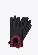 Rękawiczki - Damskie rękawiczki skórzane samochodowe z ozdobnym obszyciem czarne S - miniaturka - grafika 1