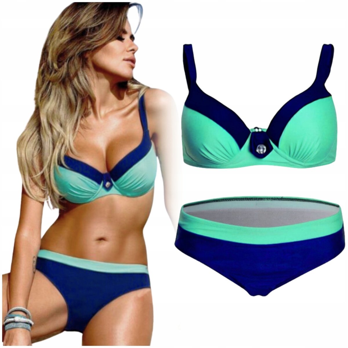 STRÓJ KĄPIELOWY DWUCZĘŚCIOWY KOSTIUM KOMPLET DAMSKI BIKINI BRAZYLIANY L