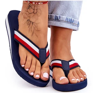 Damskie Klapki Japonki Na Platformie Big Star LL274779 Granatowe niebieskie - Klapki i japonki damskie - miniaturka - grafika 1