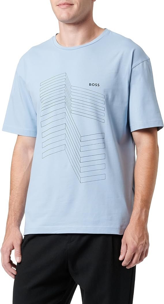 Koszulka z krótkim rękawem HUGO BOSS niebieski T-shirt bawełniany r. S