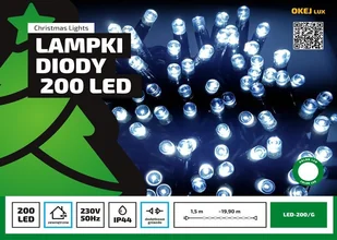 Multimix.pl Sznur świetlny 20 m 200 LED zewnętrzne oświetlenie możliwość łączenia zewnętrzne lampki choinkowe NR 1759 Zimny biały OLED-200/G/P - Oświetlenie świąteczne - miniaturka - grafika 1