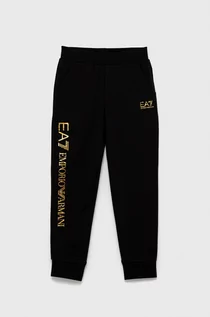 Spodnie damskie - EA7 Emporio Armani Spodnie dziecięce kolor czarny z nadrukiem - grafika 1