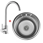 Zlewozmywaki z baterią - STELLMAN Zlewozmywak stalowy 510S6/160 Satyna + bateria chrom - miniaturka - grafika 1