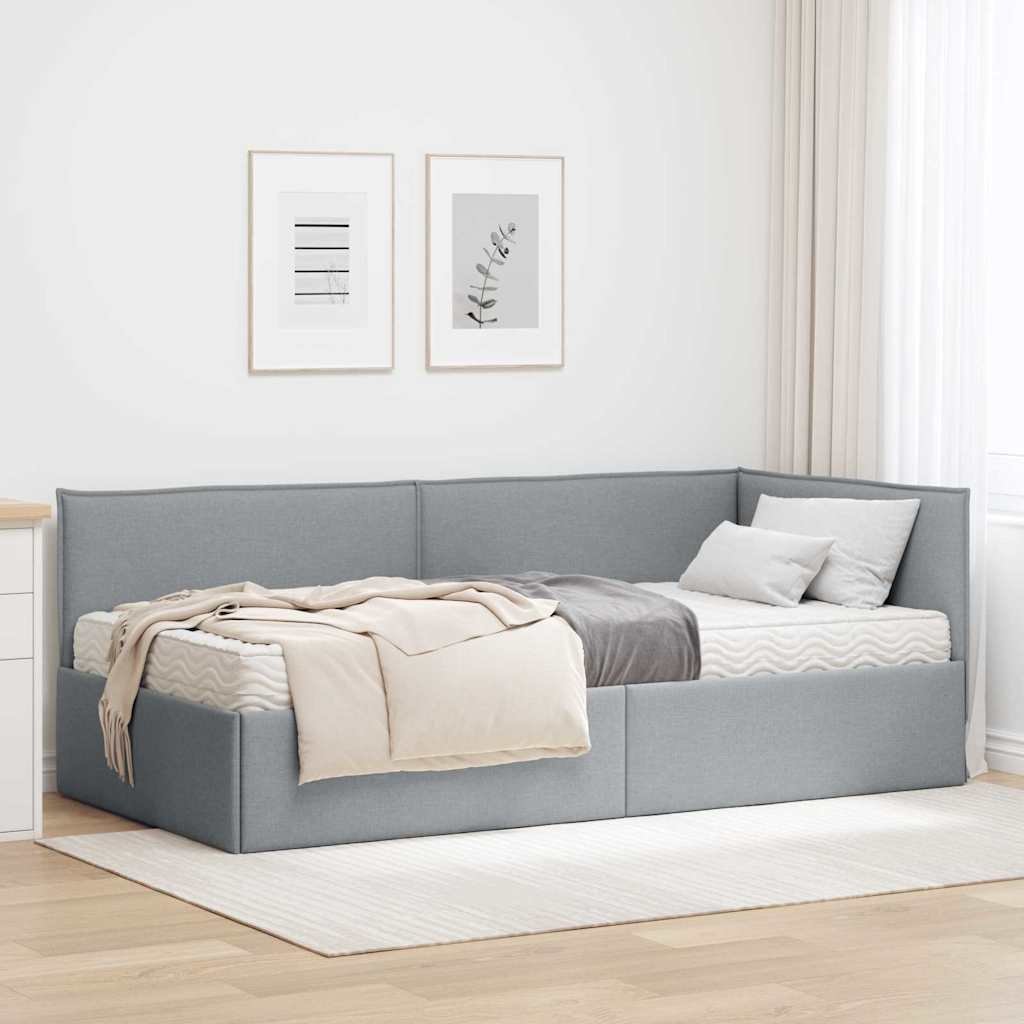 vidaXL Rama Łóżka Narożnego z Materacem 2 pcs Jasnoszary Aksamit