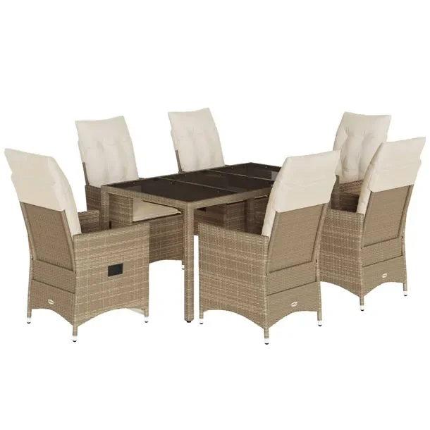 Zestaw mebli ogrodowych beżowy z rattanem PE, stół 150x90x75 cm, krzesł
