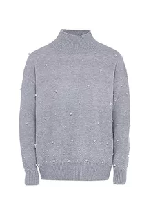 Swetry damskie - Nascita Damski sweter z cekinami, elegancki sweter akrylowy jasnoszary melanż, rozmiar XS/S, jasnoszary melanż, XS - grafika 1