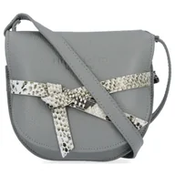 Torebki damskie - Vittoria Gotti Włoska Torebka Skórzana Modna Listonoszka z kokardką w motyw Węża Szara - miniaturka - grafika 1