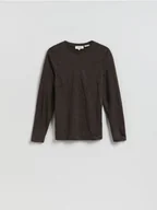 Koszulki męskie - Reserved - Lniany longsleeve - ciemnobrązowy - miniaturka - grafika 1