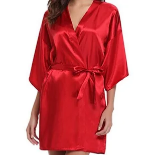 Szlafrok satynowy - Czerwony XL - Szlafroki damskie - miniaturka - grafika 1
