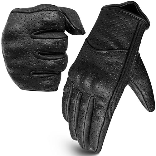 Bikers Gear Australia Krótkie miękkie skórzane letnie perforowane rękawice motocyklowe, czarne, rozmiar 2XL
