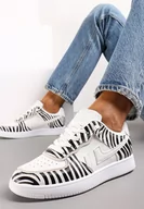 Sneakersy damskie - Biało-Czarne Sneakersy przed Kostkę z Sznurowaniem Eleuteria - miniaturka - grafika 1