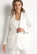 Marynarki i żakiety damskie - Biała Klasyczna Marynarka o Jednorzędowym Kroju z Imitacją Kieszeni Felzeri - miniaturka - grafika 1