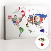 Tablice i flipcharty - Szkolna Tablica korkowa 60x40 cm, Kolorowe Pinezki, wzór Mapa flag narodowych - miniaturka - grafika 1