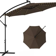 Parasole ogrodowe - Parasol z Wysięgnikiem, Odchylany, D.3 m, Parasol z Wysięgnikiem i 112 Diodami LED, Korba, Podstawa Krzyżowa, Brązowy - miniaturka - grafika 1