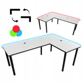 Biurka dla dzieci - Biurko Gamingowe Narożne Białe Obustronne Led - miniaturka - grafika 1