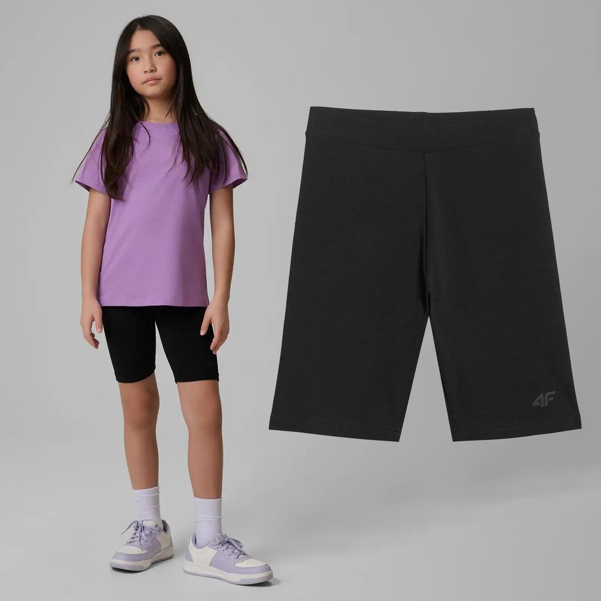 Legginsy Dziewczęce 4F Kolarki Bawełniane Spodenki Czarne 4FJWSS26TSTIF028 128