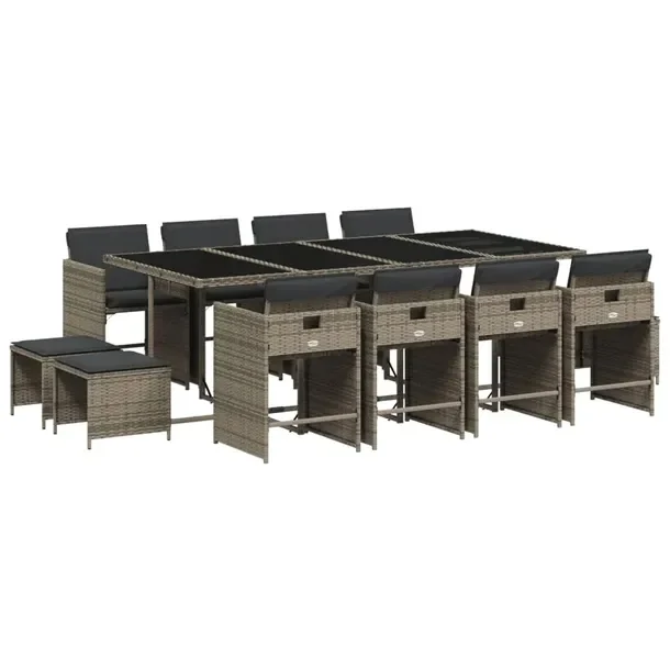 Zestaw mebli ogrodowych 220 x 106 x 73 cm, szary, rattan PE, 8 krzeseł, 4