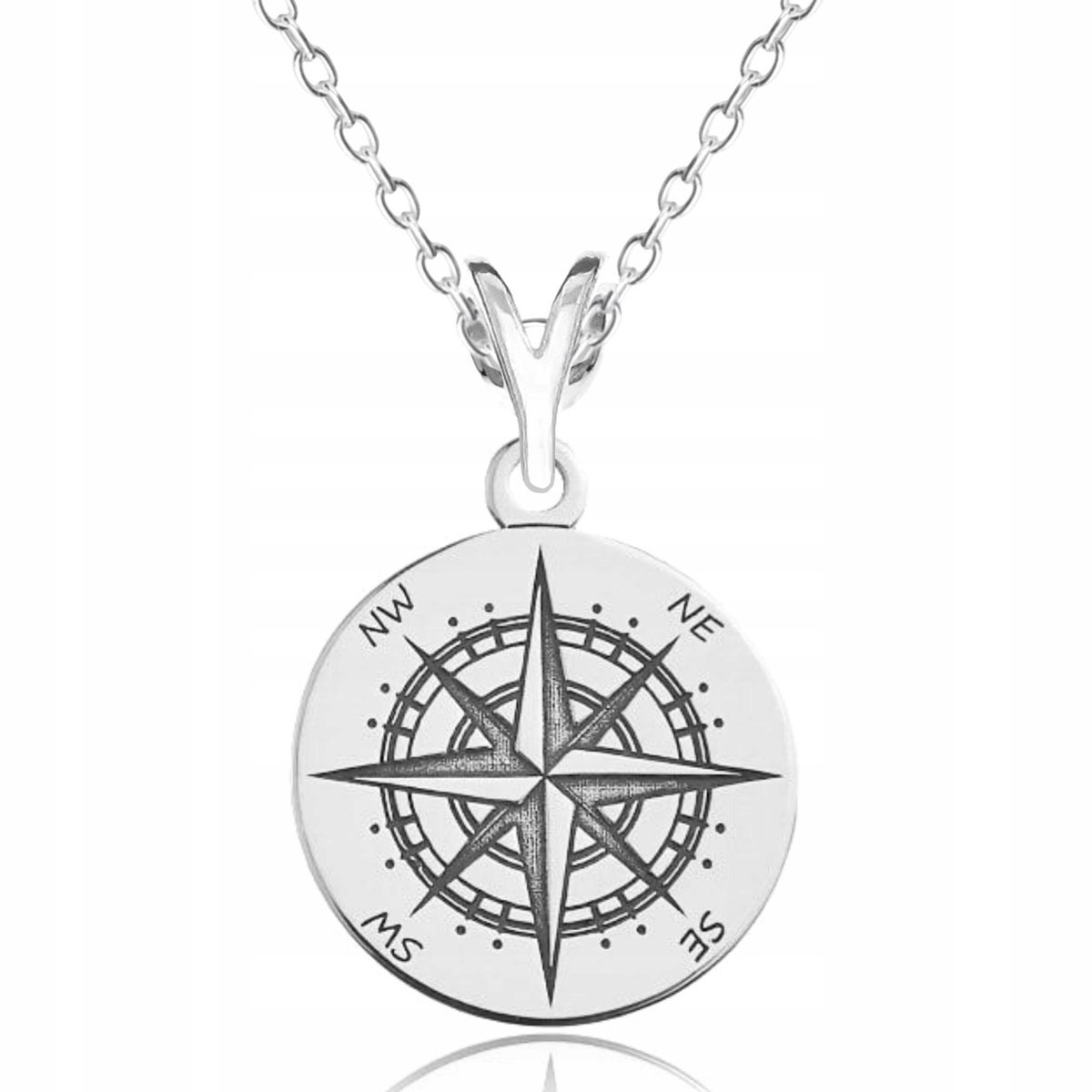 Naszyjnik Srebrny Kompas Róża Wiatrów Serce Kwiat Kwiatek Love SREBRO 925