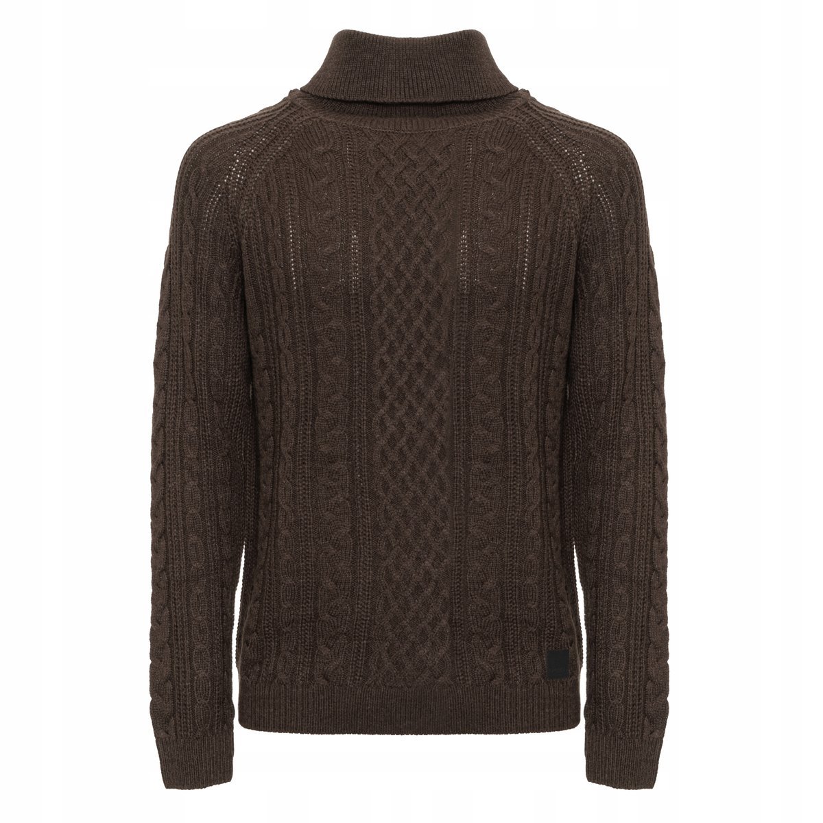 GUESS BRĄZOWY SWETER MĘSKI WEŁNIANY Z GOLFEM I WARKOCZAMI XS GGA