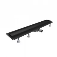 Odpływy liniowe - SCHEDPOL OLP90/CST-LOW BASE-LOW BLACK -  z niskim, czyszczonym od góry syfonem obrotowym i rusztem BLACK PLATE (do zabudowy płytkami) odpływ liniowy 90x8x7 - miniaturka - grafika 1