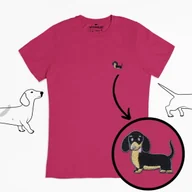 Koszulki męskie - Haftowany T-shirt - CZARNY JAMNIK - różowy XL - miniaturka - grafika 1