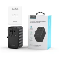 Ładowarki do telefonów - Adapter ładowarka podróżna EU / US / AUS / UK 2x USB-C 2x USB-A 100W - czarny CHOETECH - miniaturka - grafika 1