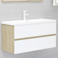 Szafki łazienkowe - vidaXL Szafka pod umywalkę, biel i dąb sonoma, 90x38,5x45 cm, płyta vidaXL - miniaturka - grafika 1