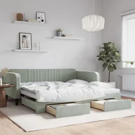Sofy i kanapy - vidaXL Sofa rozsuwana z szufladami, jasnoszara, 100x200 cm, aksamit - miniaturka - grafika 1