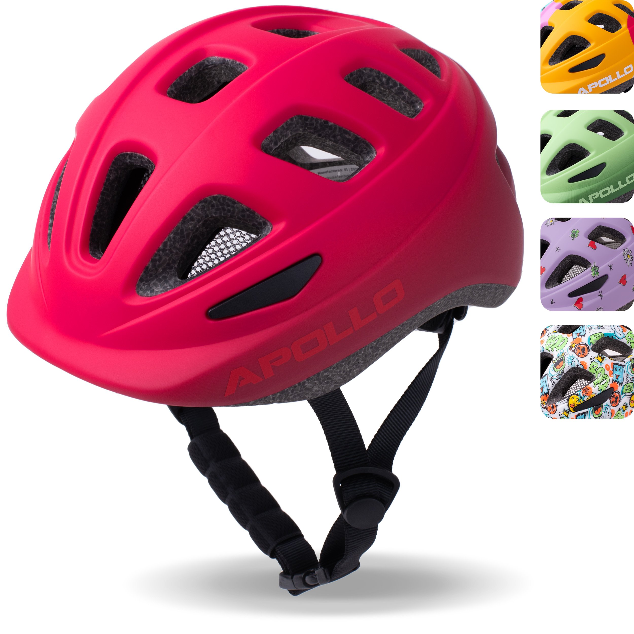 Dziecięcy kask rowerowy Apollo, kask dla dzieci i młodzieży, kask multisportowy - Red Fade - S (48-52 cm)