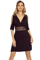 Bielizna nocna - Koszula nocna z krótkim rękawem i wycięciami na ramiona Bianca Eldar czarna  S - miniaturka - grafika 1