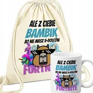 Gadżety dla niej i dla niego - Zestaw Worek Beż + Kubek ALE Z CIEBIE BAMBIK Wzory - miniaturka - grafika 1