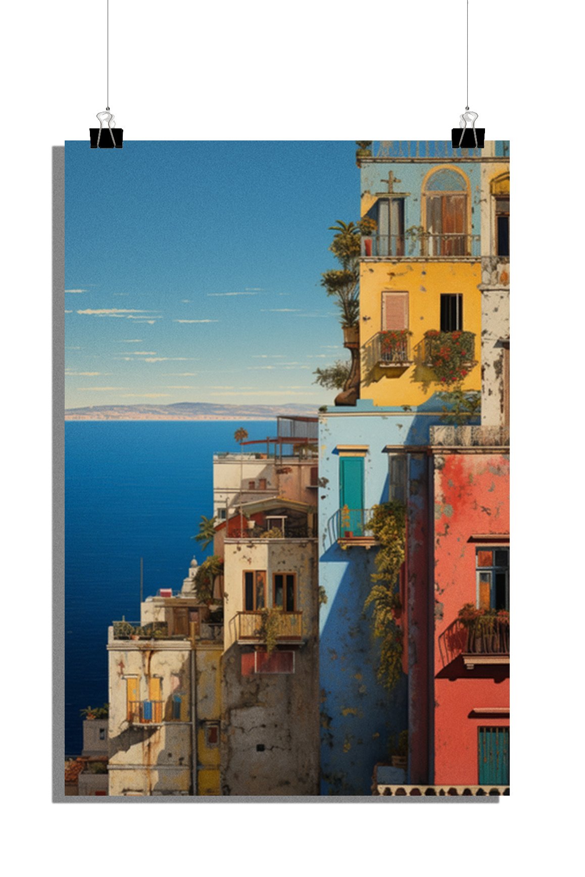 Plakat wakacyjny - Plakat domy - Plakat wybrzeże - Plakat plaża - Plakat natura - 61x91cm - Idealny do oprawienia w ramkę