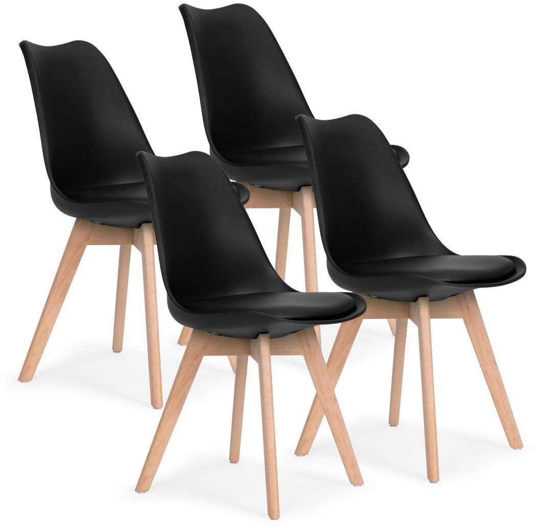 Komplet 4 krzeseł do salonu jadalni z poduszką ekoskóra Czarne ModernHome EDUKAMP
