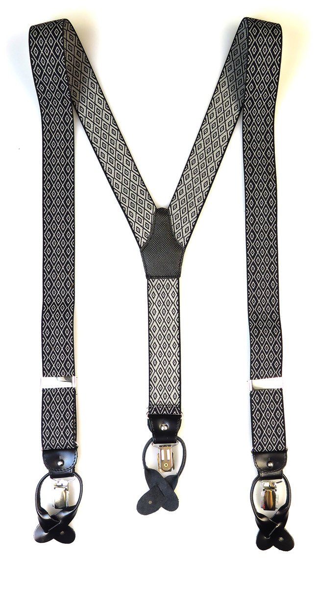 Czarne szelki na guziki - drobne białe romby G30