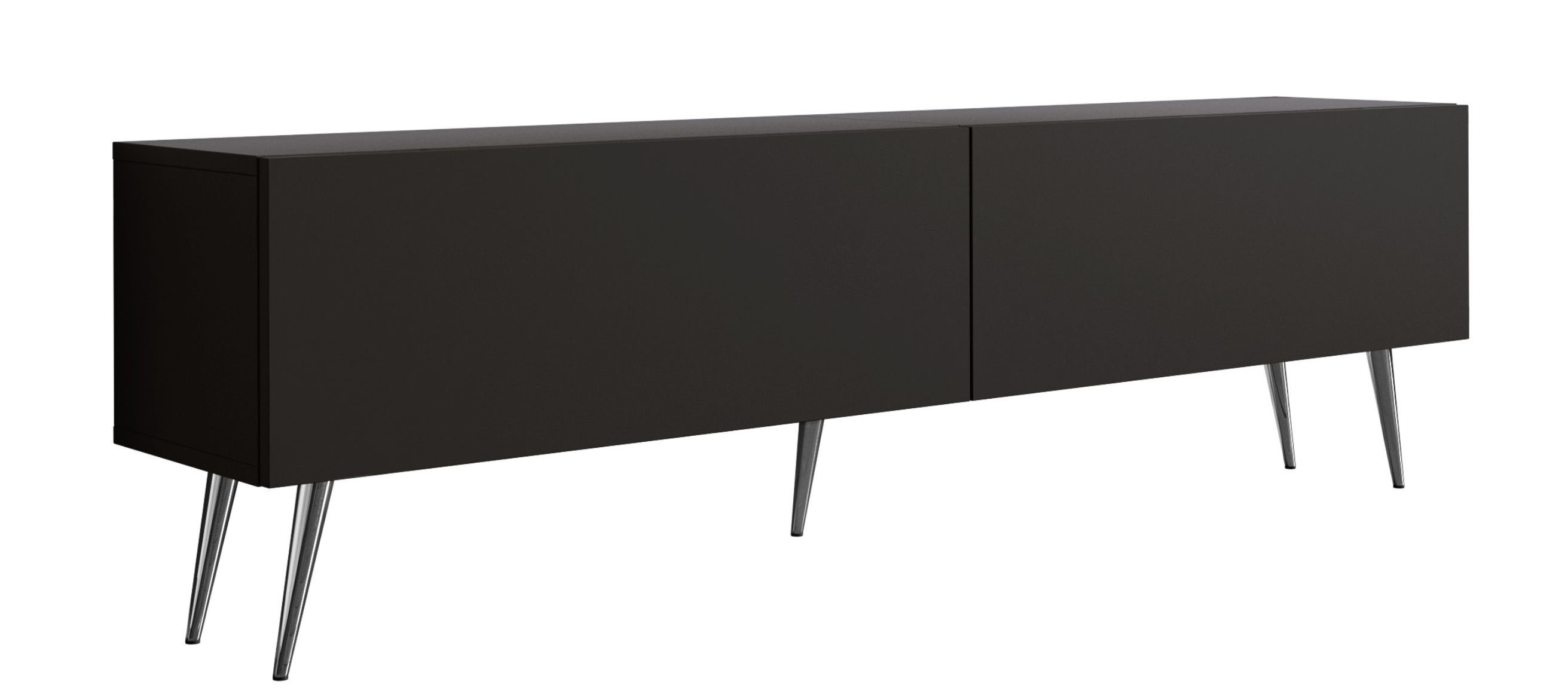 Szafka pod TV czarna matowa, chromowane nóżki, A: szer: 170 cm, wys: 52 cm, gł: 32 cm