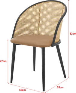 [en.casa] Krzesło do jadalni Gagnef Zestaw 2 krzeseł do jadalni Rattan Brown 2 x Krzesło Design Krzesło tapicerowane sztuczną skórą Metalowe nogi Czarny - Krzesła - miniaturka - grafika 1