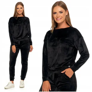 Welurowa BLUZA DAMSKA Czarna Bez Kaptura z Haftem Elegancka MORAJ 3XL - Bluzy damskie - miniaturka - grafika 1