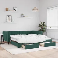 Sofy i kanapy - vidaXL Sofa rozsuwana z szufladami, ciemnozielona, 100x200 cm, aksamit - miniaturka - grafika 1