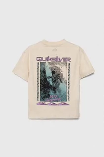 Koszulki dla chłopców - Quiksilver t-shirt bawełniany dziecięcy BACKFLASHSSYTH kolor beżowy z nadrukiem - grafika 1