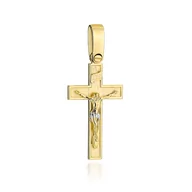 Biżuteria religijna - Krzyż złoty satynowy ze zdobieniem z ukrzyżowanym Jezusem - miniaturka - grafika 1